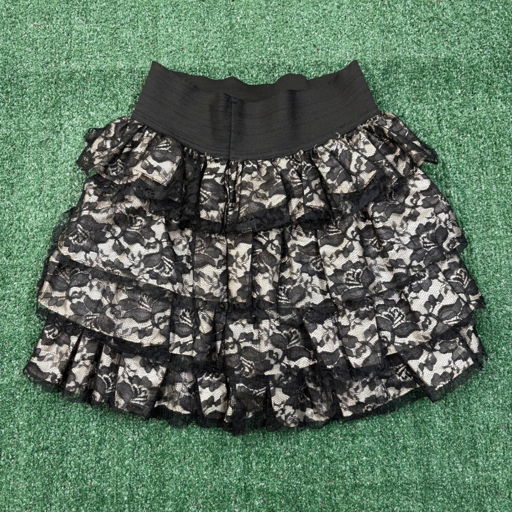 Y2K 2000's Katia Black Lace Tiered Ruffle Mini Skirt